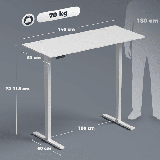 HOMCOM Secretária Elevatória Elétrica 140x60 cm, Mesa Regulável em Altura com 3 Memórias, Ecrã LED, 2 Passa-cabos e Ganchos, Branco HOMCOM Secretária Elevatória Elétrica 140x60 cm, Mesa Regulável em Altura com 3 Memórias, Ecrã LED, 2 Passa-cabos e Ganchos, Branco