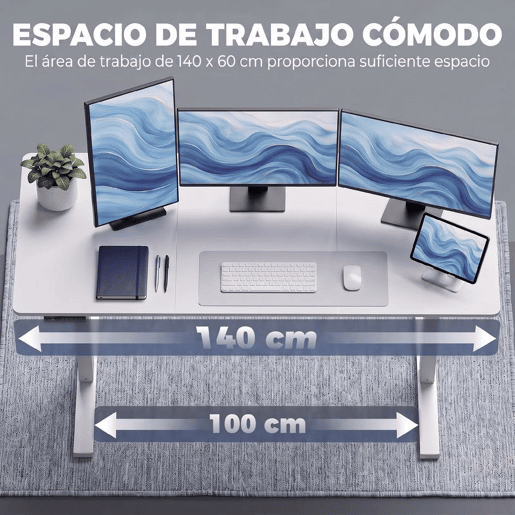 HOMCOM Secretária Elevatória Elétrica 140x60 cm, Mesa Regulável em Altura com 3 Memórias, Ecrã LED, 2 Passa-cabos e Ganchos, Branco HOMCOM Secretária Elevatória Elétrica 140x60 cm, Mesa Regulável em Altura com 3 Memórias, Ecrã LED, 2 Passa-cabos e Ganchos, Branco