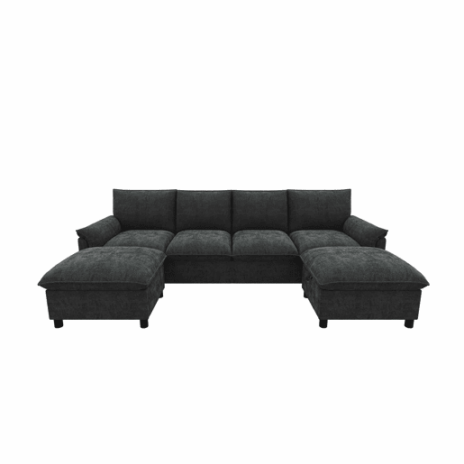 Sofá modular em U 264,5 x 142,5 x 84 cm u2014 modelo Cloud com assento profundo, encosto alto e 2 pufes móveis u2014 Preto