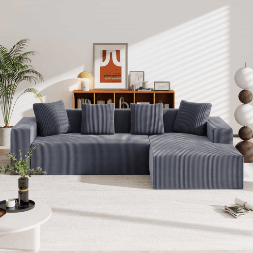 Sofá modular de 3 lugares - modelo Cloud em L, moderno, com assento profundo e estofado - Cinzento Sofá modular de 3 lugares - modelo Cloud em L, moderno, com assento profundo e estofado - Cinzento