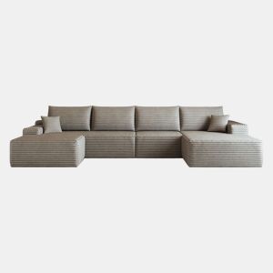 Sofá modular de canto 340 cm - chaise longue em L, assento profundo e design comprimido - camel