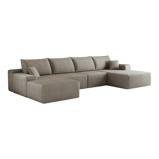 Sofá modular de canto 340 cm - chaise longue em L, assento profundo e design comprimido - camel Sofá modular de canto 340 cm - chaise longue em L, assento profundo e design comprimido - camel