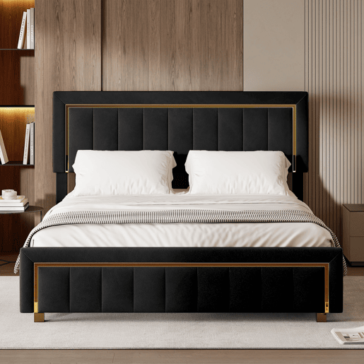 Cama de casal 140x200 cm, cama com arrumação, espaço de arrumação cama de casal, cama para adolescente, preta.