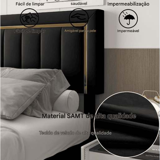 Cama de casal 140x200 cm, cama com arrumação, espaço de arrumação cama de casal, cama para adolescente, preta.