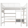 Cama alta 140 × 200 cm u2013 secretária, prateleiras, gavetas, USB e LED, sem colchão u2013 branco