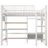 Cama alta 90 x 200 cm u2013 secretária, prateleiras, gavetas, USB e LED, sem colchão u2013 branco