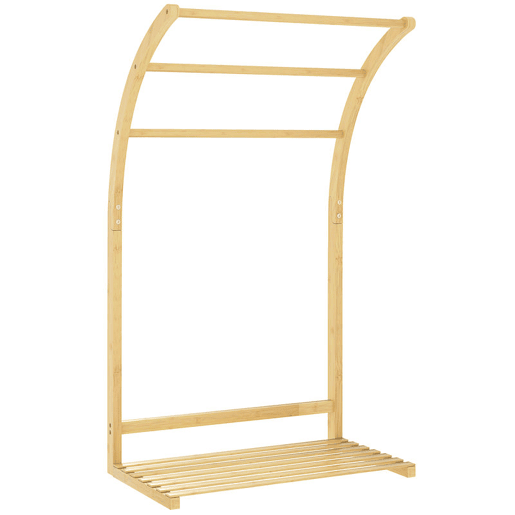 HOMCOM Toalheiro de Pé em Bambu com 3 Barras e Prateleira, para Casa de Banho e Lavandaria, 50x29x84 cm, Natural