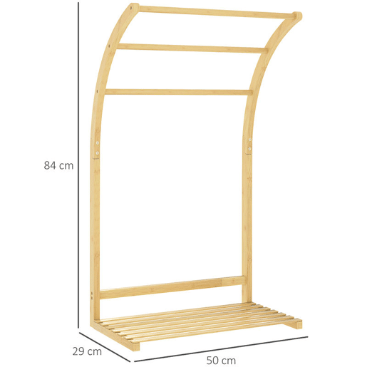 HOMCOM Toalheiro de Pé em Bambu com 3 Barras e Prateleira, para Casa de Banho e Lavandaria, 50x29x84 cm, Natural