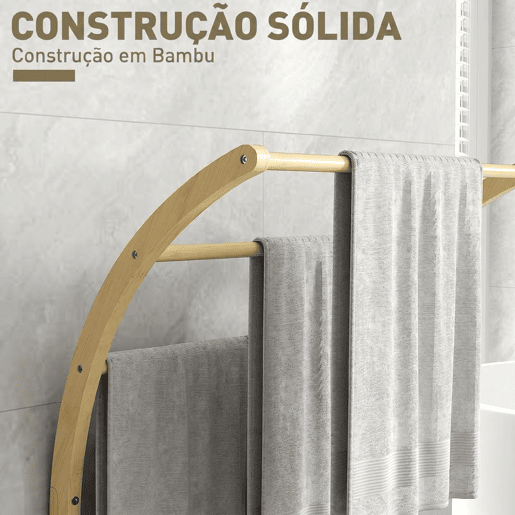 HOMCOM Toalheiro de Pé em Bambu com 3 Barras e Prateleira, para Casa de Banho e Lavandaria, 50x29x84 cm, Natural