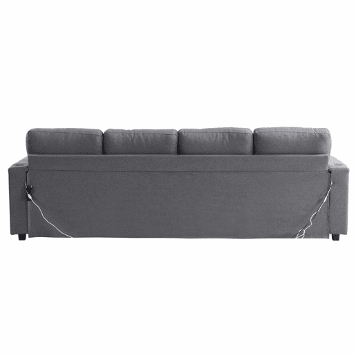 Sofá modular em L de 4 lugares u2013 pufe e braçadeiras com arrumação, portas de carregamento e LED u2013 cinzento antigo