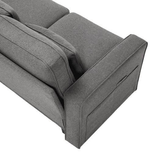 Sofá de 4 lugares - tecido com efeito de linho, mesa lateral, 2 porta-copos, 2 entradas USB, bolsos e 4 almofadas - cinzento escuro Sofá de 4 lugares - tecido com efeito de linho, mesa lateral, 2 porta-copos, 2 entradas USB, bolsos e 4 almofadas - cinzento escuro