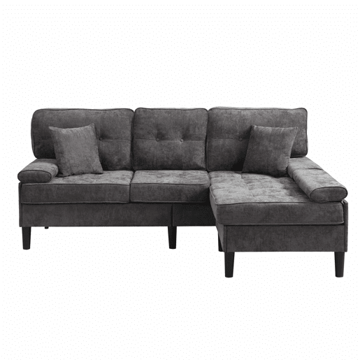 Sofá de canto modular de 3 lugares, 195 cm u2013 chenilla, com chaise longue e pufe móvel u2013 cinzento antigo Sofá de canto modular de 3 lugares, 195 cm u2013 chenilla, com chaise longue e pufe móvel u2013 cinzento antigo