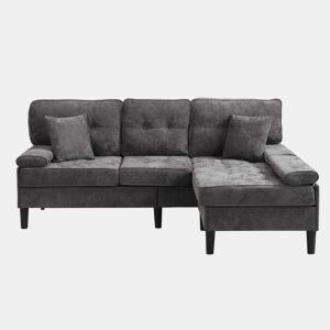 Sofá de canto modular de 3 lugares, 195 cm u2013 chenilla, com chaise longue e pufe móvel u2013 cinzento antigo