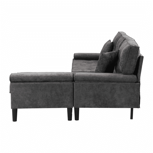 Sofá de canto modular de 3 lugares, 195 cm u2013 chenilla, com chaise longue e pufe móvel u2013 cinzento antigo Sofá de canto modular de 3 lugares, 195 cm u2013 chenilla, com chaise longue e pufe móvel u2013 cinzento antigo