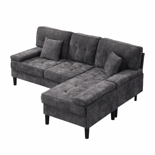 Sofá de canto modular de 3 lugares, 195 cm u2013 chenilla, com chaise longue e pufe móvel u2013 cinzento antigo Sofá de canto modular de 3 lugares, 195 cm u2013 chenilla, com chaise longue e pufe móvel u2013 cinzento antigo