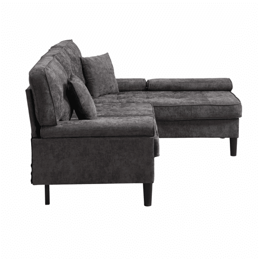 Sofá de canto modular de 3 lugares, 195 cm u2013 chenilla, com chaise longue e pufe móvel u2013 cinzento antigo Sofá de canto modular de 3 lugares, 195 cm u2013 chenilla, com chaise longue e pufe móvel u2013 cinzento antigo