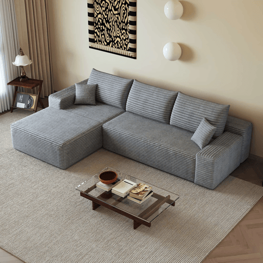 Sofá modular de canto de 270 cm - chaise longue em L, assento profundo, modular compacto - Cinzento Sofá modular de canto de 270 cm - chaise longue em L, assento profundo, modular compacto - Cinzento