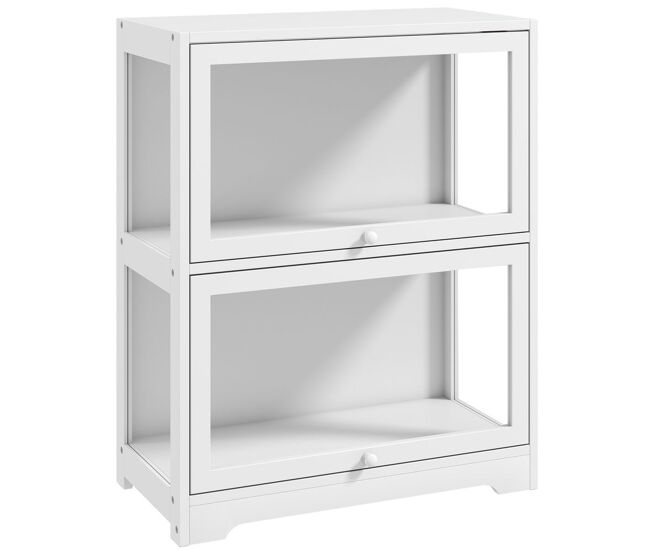 Homcom vitrina expositora para colecciones de 2 niveles, vitrina con puertas abatibles de acrílico, anti-vuelco, armario auxiliar para perfumes,