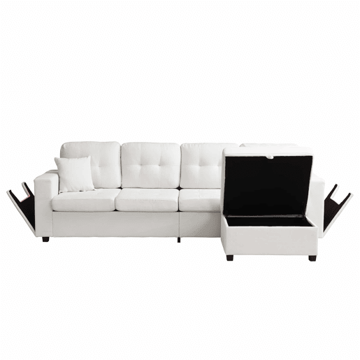 Sofá modular em L de 4 lugares, 253 cm u2013 pufe móvel com espaço de arrumação, braços com espaço de arrumação, portas de carregamento e luz LED u2013 bege Sofá modular em L de 4 lugares, 253 cm u2013 pufe móvel com espaço de arrumação, braços com espaço de arrumação, portas de carregamento e luz LED u2013 bege