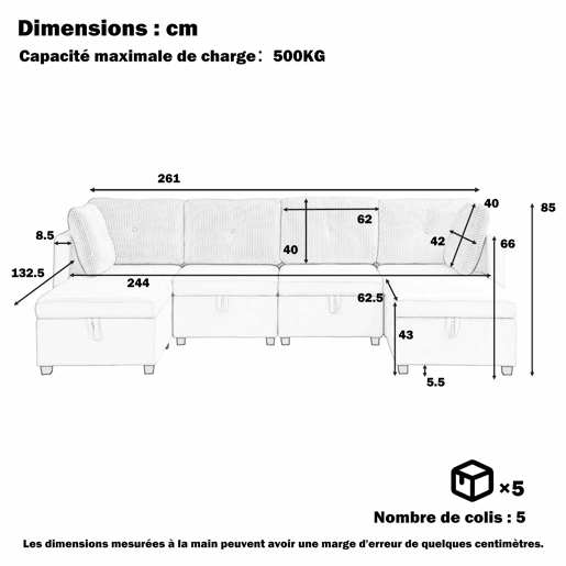 Sofá modular em U com 4 módulos u2013 com arrumação, transformável em sofá em L, cama e poltrona u2013 veludo e veludo cotelê em contraste Sofá modular em U com 4 módulos u2013 com arrumação, transformável em sofá em L, cama e poltrona u2013 veludo e veludo cotelê em contraste