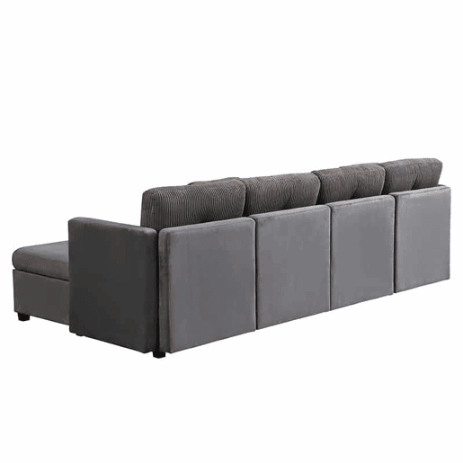 Sofá modular em U com 4 módulos u2013 com arrumação, transformável em sofá em L, cama e poltrona u2013 veludo e veludo cotelê em contraste Sofá modular em U com 4 módulos u2013 com arrumação, transformável em sofá em L, cama e poltrona u2013 veludo e veludo cotelê em contraste