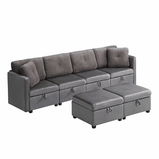 Sofá modular em U com 4 módulos u2013 com arrumação, transformável em sofá em L, cama e poltrona u2013 veludo e veludo cotelê em contraste Sofá modular em U com 4 módulos u2013 com arrumação, transformável em sofá em L, cama e poltrona u2013 veludo e veludo cotelê em contraste