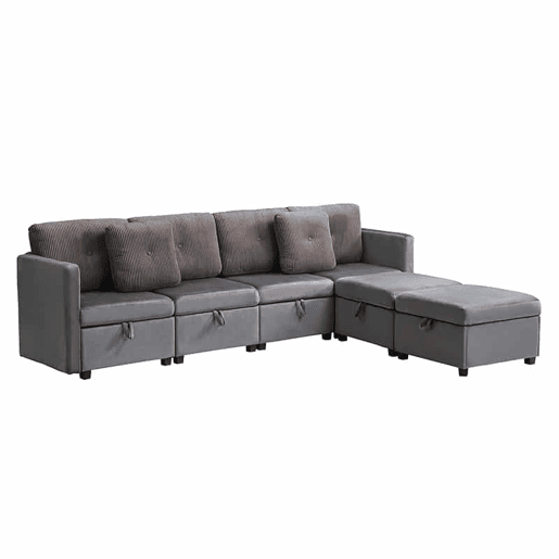 Sofá modular em U com 4 módulos u2013 com arrumação, transformável em sofá em L, cama e poltrona u2013 veludo e veludo cotelê em contraste Sofá modular em U com 4 módulos u2013 com arrumação, transformável em sofá em L, cama e poltrona u2013 veludo e veludo cotelê em contraste