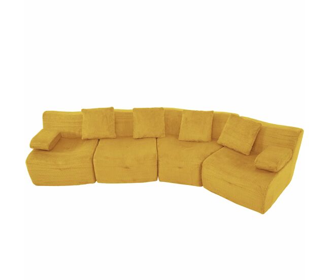 Sofá modular de 4 plazas – pana, módulos combinables y carga de 400 kg – amarillo brillante