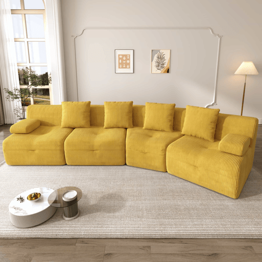 Sofá modular de 4 lugares u2013 veludo cotelê, módulos combináveis e capacidade de carga de 400 kg u2013 amarelo brilhante Sofá modular de 4 lugares u2013 veludo cotelê, módulos combináveis e capacidade de carga de 400 kg u2013 amarelo brilhante