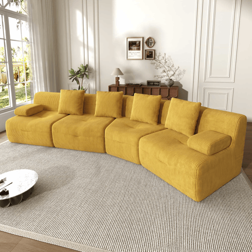 Sofá modular de 4 lugares u2013 veludo cotelê, módulos combináveis e capacidade de carga de 400 kg u2013 amarelo brilhante Sofá modular de 4 lugares u2013 veludo cotelê, módulos combináveis e capacidade de carga de 400 kg u2013 amarelo brilhante