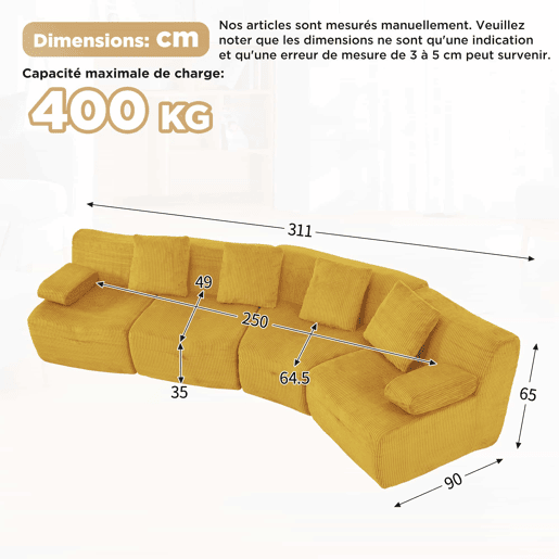 Sofá modular de 4 lugares u2013 veludo cotelê, módulos combináveis e capacidade de carga de 400 kg u2013 amarelo brilhante Sofá modular de 4 lugares u2013 veludo cotelê, módulos combináveis e capacidade de carga de 400 kg u2013 amarelo brilhante