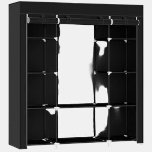 HOMCOM Roupeiro em Tecido com Barra para Pendurar e 10 Prateleiras, Cobertura com Fecho de Correr, Estrutura em Aço, Montagem Fácil, 150x43x162,5 cm, Preto