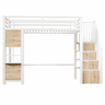 Cama alta 90 x 200 cm u2013 estrutura de ferro, escada com prateleiras, arrumação aberta e corrimão, sem colchão u2013 branco