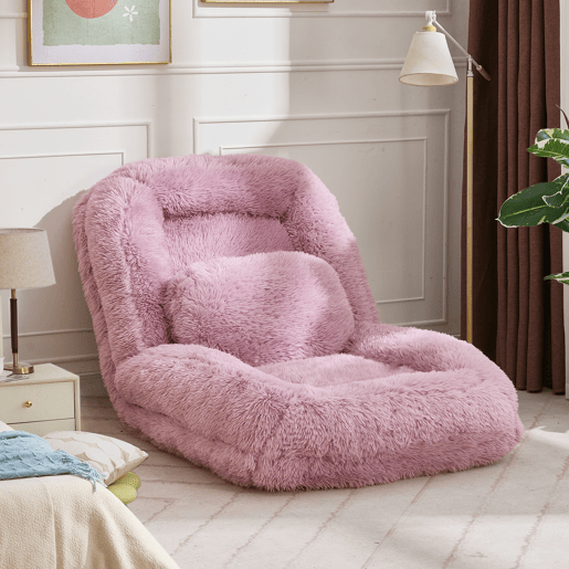 Sofá-cama tipo humano com 5 posições - ajustável, para jogos, meditação e relaxamento, tecido felpudo - Rosa Sofá-cama tipo humano com 5 posições - ajustável, para jogos, meditação e relaxamento, tecido felpudo - Rosa