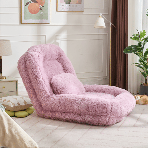 Sofá-cama tipo humano com 5 posições - ajustável, para jogos, meditação e relaxamento, tecido felpudo - Rosa Sofá-cama tipo humano com 5 posições - ajustável, para jogos, meditação e relaxamento, tecido felpudo - Rosa