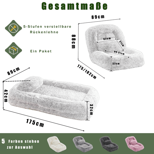 Sofá-cama tipo humano com 5 posições - ajustável, para jogos, meditação e relaxamento, tecido felpudo - Rosa Sofá-cama tipo humano com 5 posições - ajustável, para jogos, meditação e relaxamento, tecido felpudo - Rosa