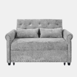 Sofá-cama 3 em 1 de 2 lugares - extensível em chenille, com encosto ajustável e 2 almofadas - cinzento