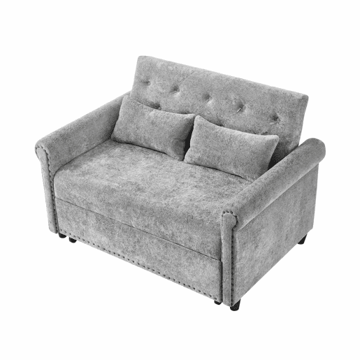 Sofá-cama 3 em 1 de 2 lugares - extensível em chenille, com encosto ajustável e 2 almofadas - cinzento Sofá-cama 3 em 1 de 2 lugares - extensível em chenille, com encosto ajustável e 2 almofadas - cinzento