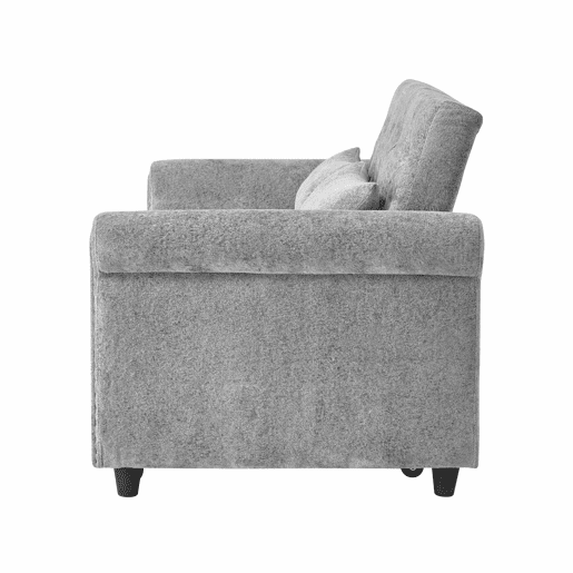 Sofá-cama 3 em 1 de 2 lugares - extensível em chenille, com encosto ajustável e 2 almofadas - cinzento Sofá-cama 3 em 1 de 2 lugares - extensível em chenille, com encosto ajustável e 2 almofadas - cinzento