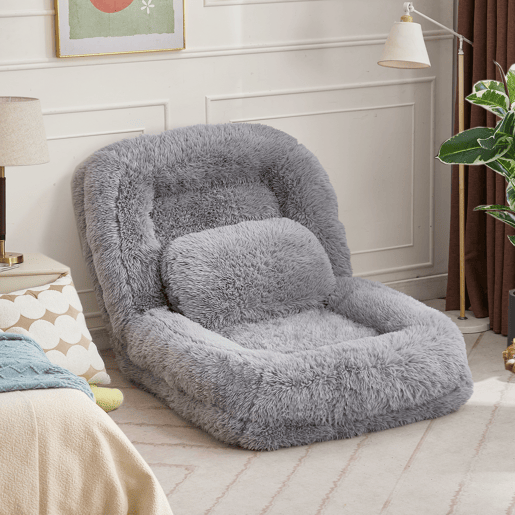 Sofá tipo cama humana - 5 posições ajustáveis, para jogos, meditação e relaxamento, tecido felpudo - Cinza claro Sofá tipo cama humana - 5 posições ajustáveis, para jogos, meditação e relaxamento, tecido felpudo - Cinza claro