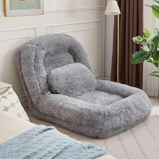 Sofá tipo cama humana - 5 posições ajustáveis, para jogos, meditação e relaxamento, tecido felpudo - Cinza claro Sofá tipo cama humana - 5 posições ajustáveis, para jogos, meditação e relaxamento, tecido felpudo - Cinza claro