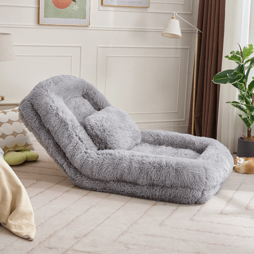 Sofá tipo cama humana - 5 posições ajustáveis, para jogos, meditação e relaxamento, tecido felpudo - Cinza claro Sofá tipo cama humana - 5 posições ajustáveis, para jogos, meditação e relaxamento, tecido felpudo - Cinza claro
