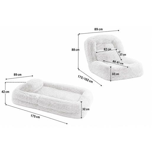 Sofá tipo cama humana - 5 posições ajustáveis, para jogos, meditação e relaxamento, tecido felpudo - Cinza claro Sofá tipo cama humana - 5 posições ajustáveis, para jogos, meditação e relaxamento, tecido felpudo - Cinza claro