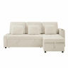 Sofá-cama de 3 lugares u2013 extensível, em chenilla, com baú, prateleira e porta-copos u2013 bege claro