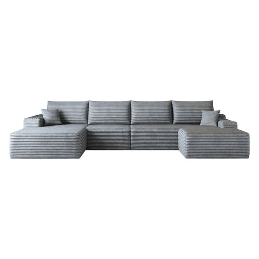 Sofá modular de canto de 340 cm - chaise longue em L, assento profundo, modular compacto - Cinzento Sofá modular de canto de 340 cm - chaise longue em L, assento profundo, modular compacto - Cinzento