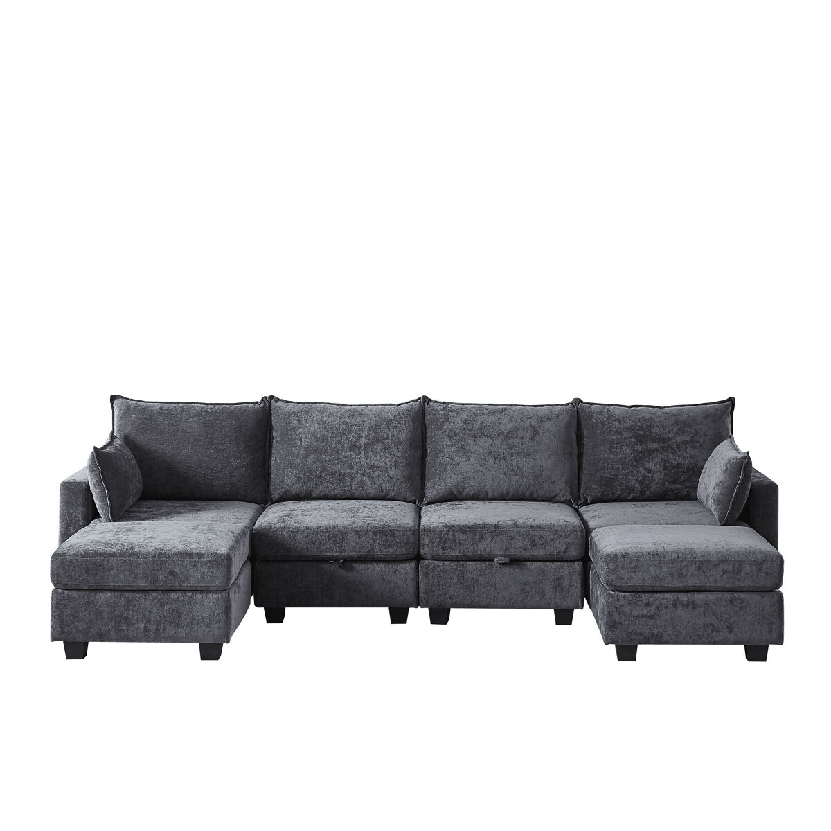 sofa modular 6 plazas - chenilla forma de u con almacenamiento y chaise longue - gris