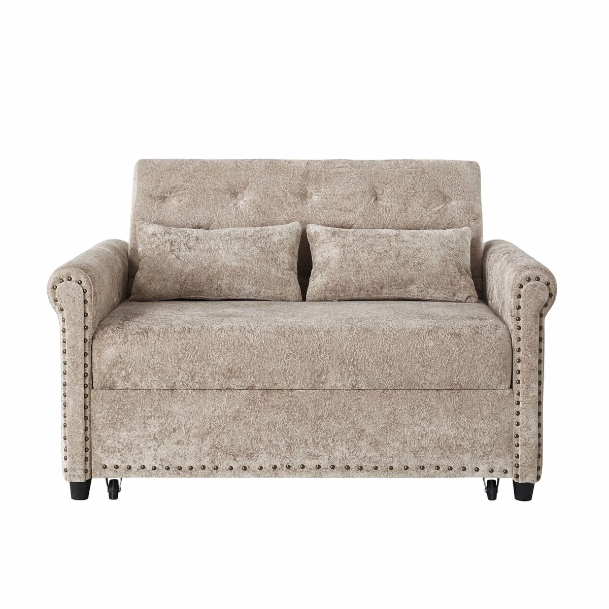 Sofá cama 3 en 1 de 2 plazas - extensible de chenilla con respaldo ajustable y 2 cojines - gris marrón