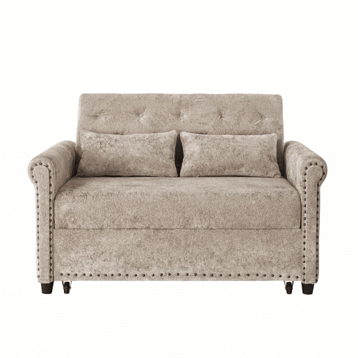 Sofá-cama 3 em 1 de 2 lugares u2013 extensível em chenille, com encosto ajustável e 2 almofadas u2013 cinzento-castanho Sofá-cama 3 em 1 de 2 lugares u2013 extensível em chenille, com encosto ajustável e 2 almofadas u2013 cinzento-castanho