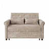 Sofá-cama 3 em 1 de 2 lugares u2013 extensível em chenille, com encosto ajustável e 2 almofadas u2013 cinzento-castanho