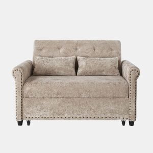 Sofá-cama 3 em 1 de 2 lugares u2013 extensível em chenille, com encosto ajustável e 2 almofadas u2013 cinzento-castanho